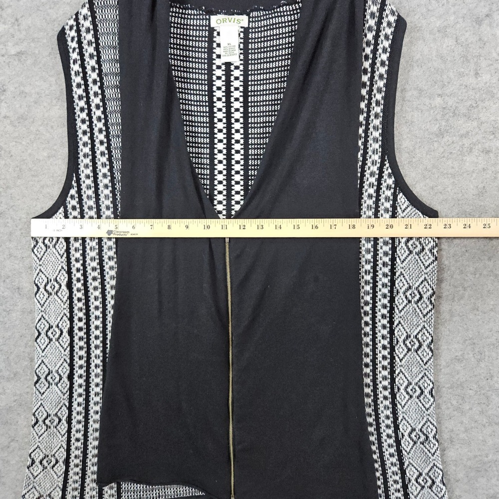 ORVIS Women's Black & White Geometric Zip Up Sweater Vest Size XL Cowl Neck Cozy - Picture 7 of 10